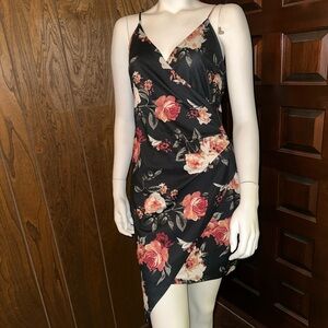 Women’s size large asymmetrical floral little black dress size large